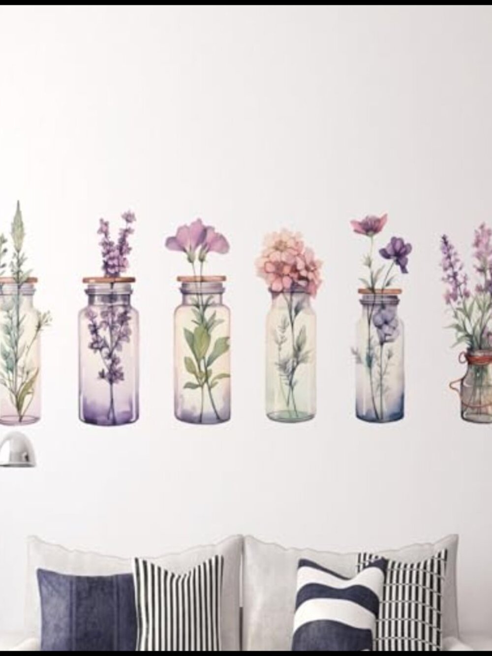 6pc Glass Flower Vase Wall Decals PVC Floral Stickers Kids Room Decor